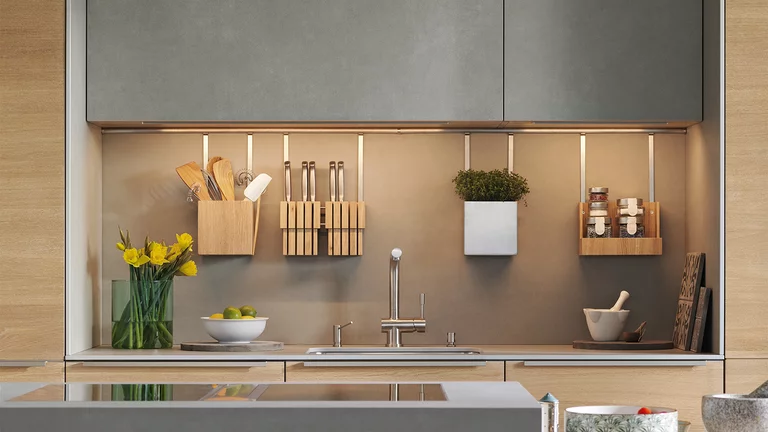 filigno kitchen in oak white oil with niche elements to hang up illuminated and ceramic fronts