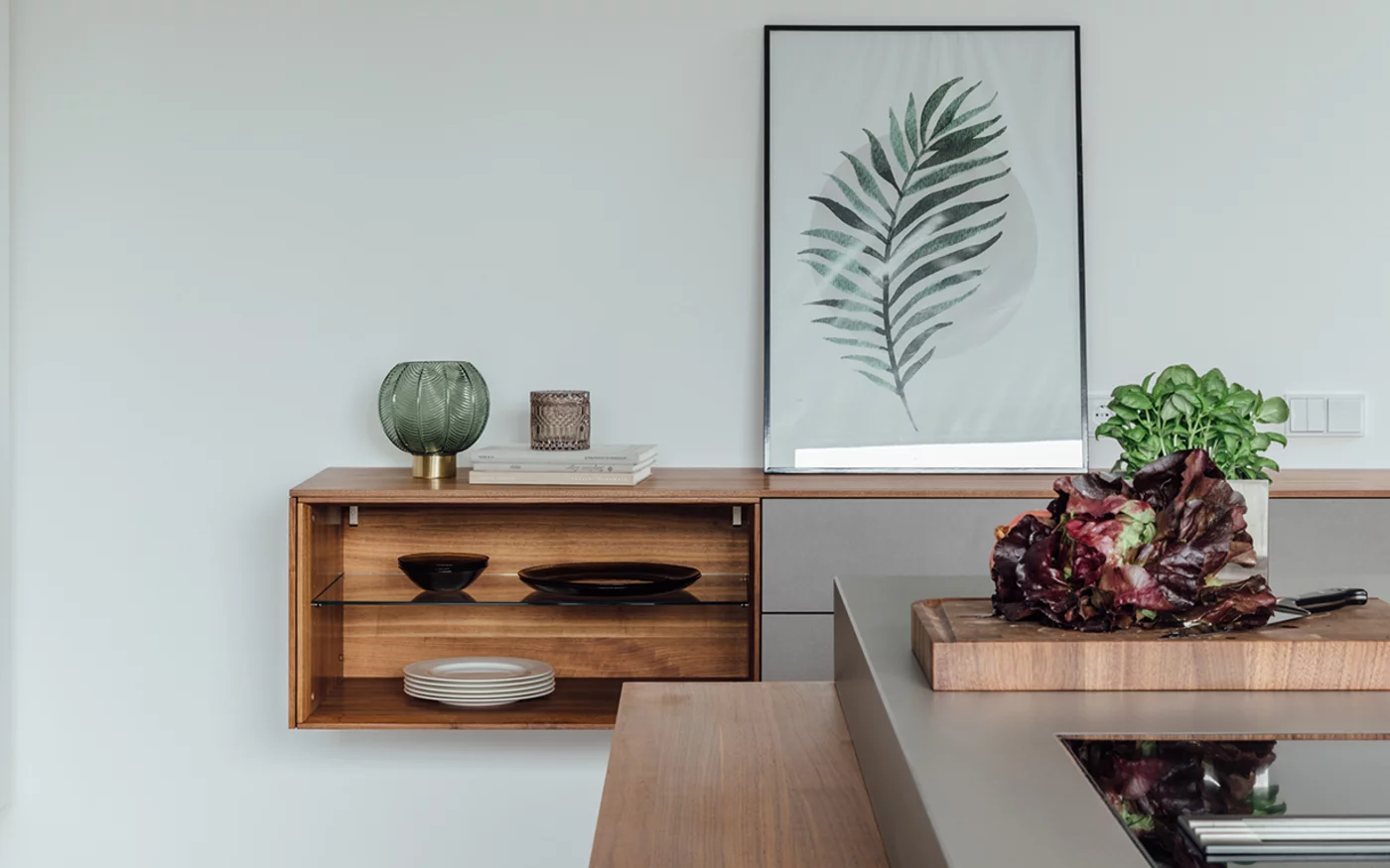 floating filigno sideboard in solid walnut and ceramic front, location