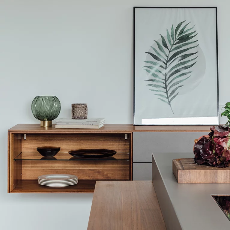 floating filigno sideboard in solid walnut and ceramic front, location