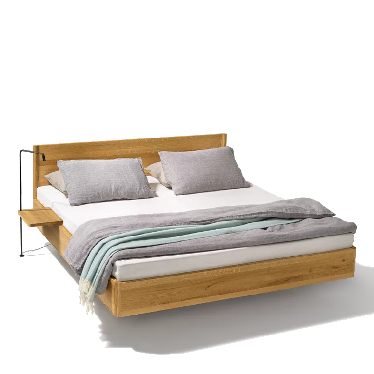 times Bett mit Nachtkonsole in Eiche Wild Vollholz