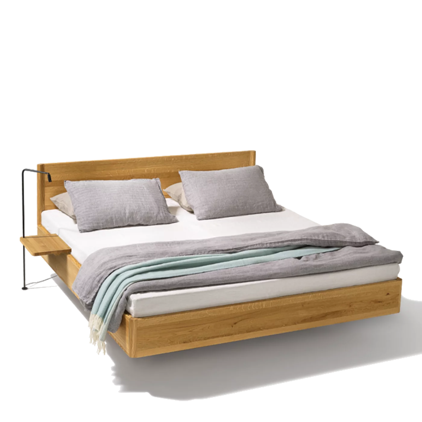 times Bett mit Nachtkonsole in Eiche Wild Vollholz