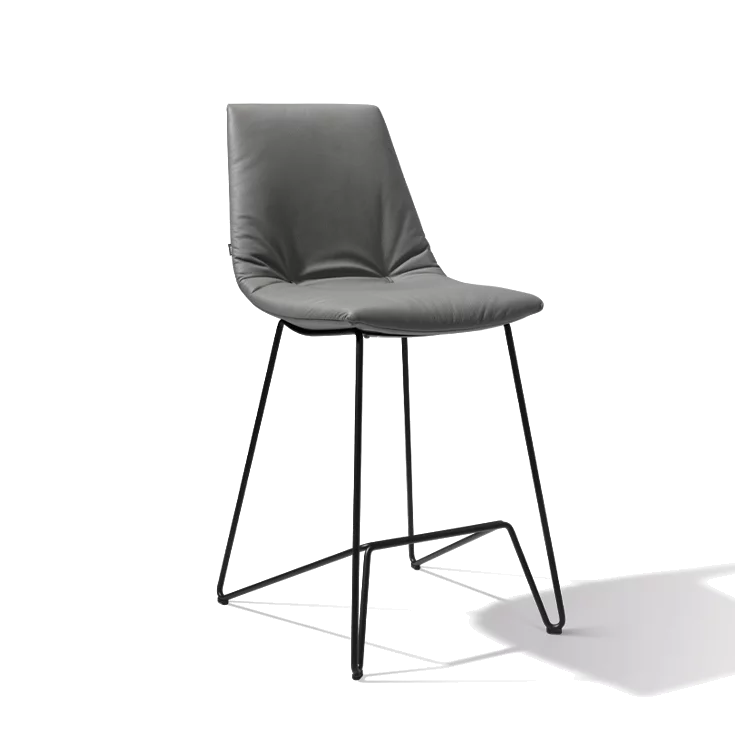 elegant leather bar stool with backrest and black metal frame