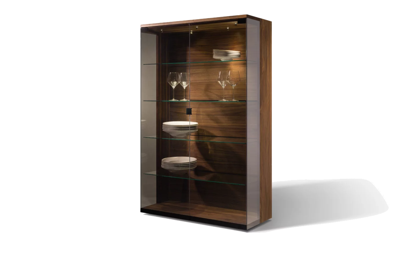 nox Nachtkästchen in Nussbaum Vollholz, Frontalansicht