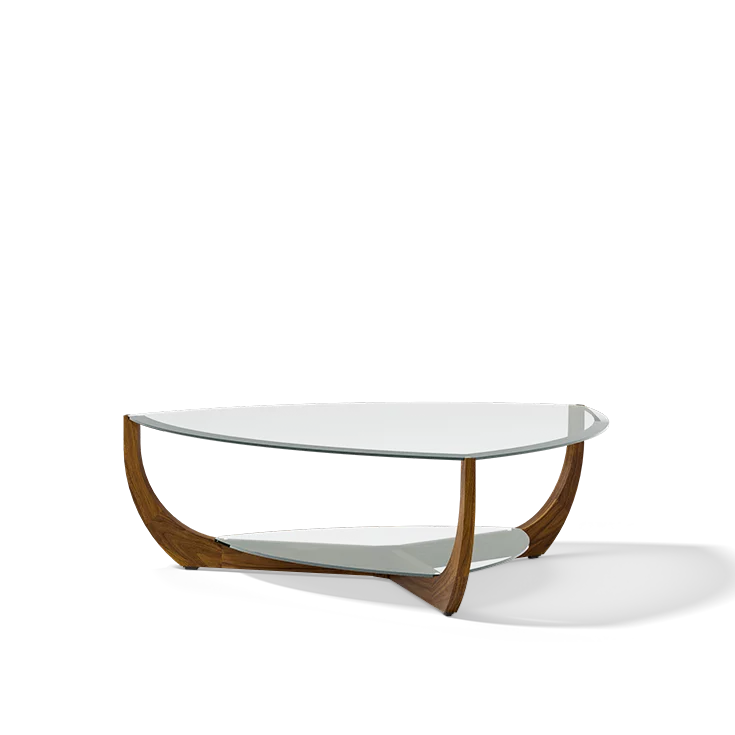 juwel coffee table made of natural walnut wood with elegant glass tops