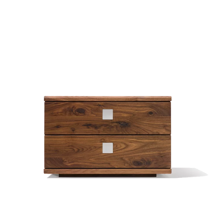 nox bedside table in solid walnut, front view