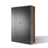 modern nox display cabinet in walnut, finished with elegant palladium glass