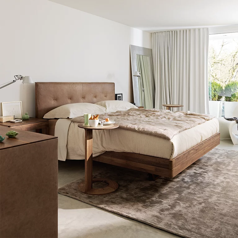 float free standing bedside cabinet in oak with large drawer together with the comfortable float bed