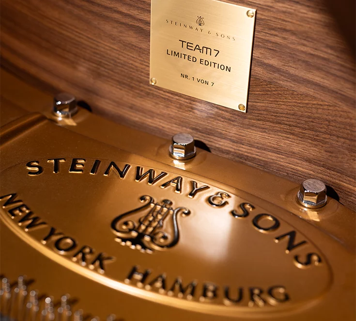 Solid walnut grand piano in co-operation with Steinway & Sons, detailed view