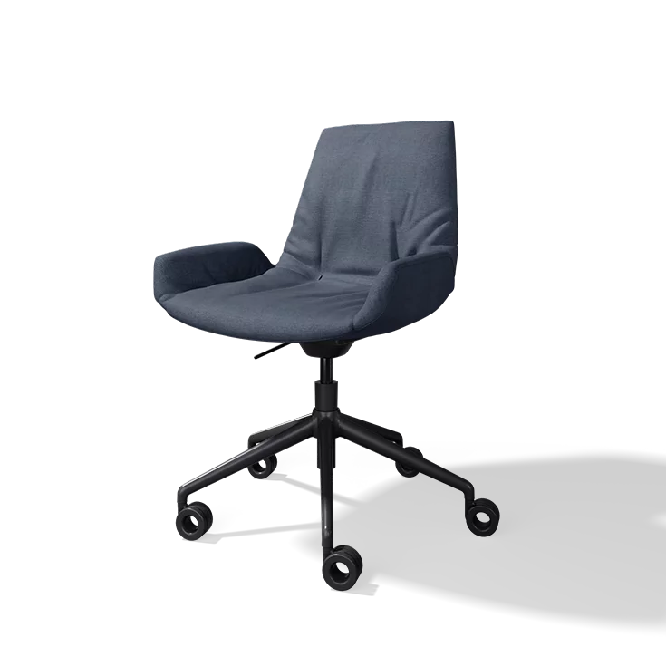 lui plus desk chair in fabric with swivel base in matt black