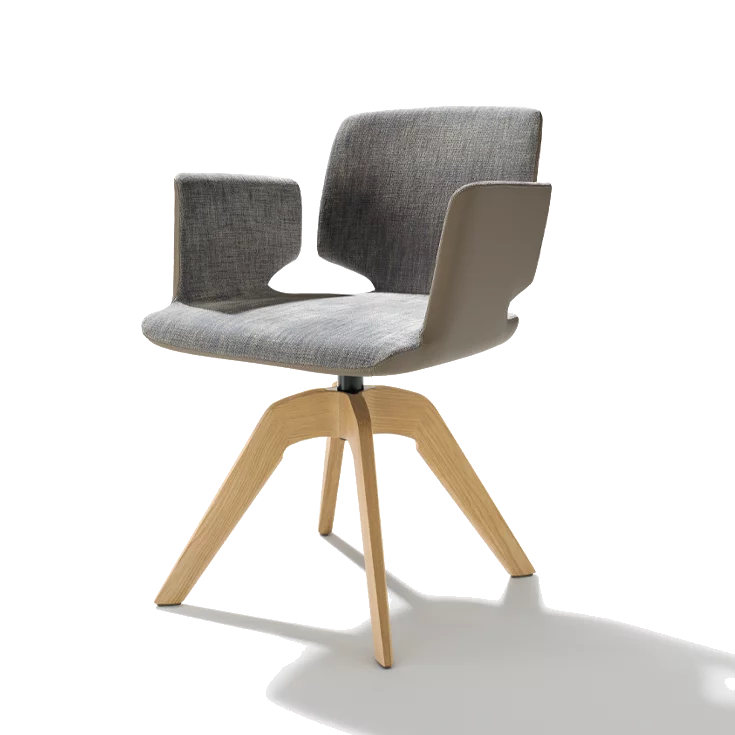 upholstered chair aye with wooden swivel base in solid oak white oil