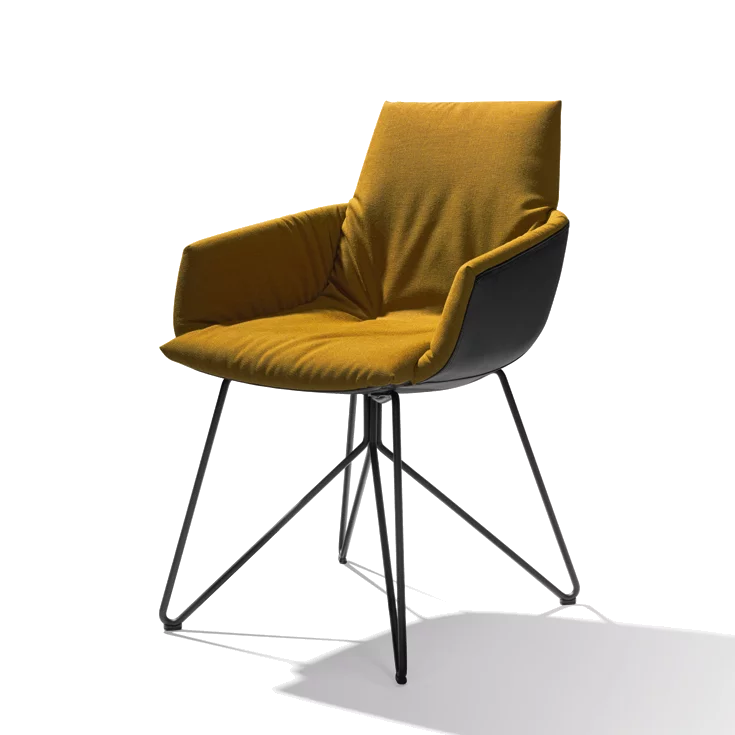 modern upholstered chair lui léger with armrest and wire frame in matt black