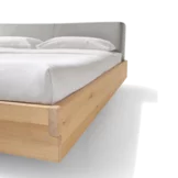 nox bed in wild oak white oil with leather headboard, detailed view
