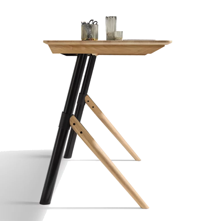 pisa desk is height adjustable and made of solid oak white oil
