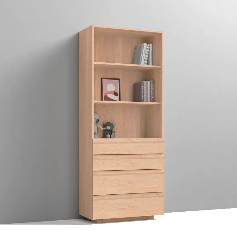 Kinderkleiderschrank mit Laden und praktischen Griffmulden in Erle Weißöl