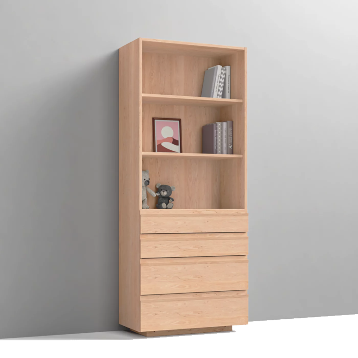 Kinderkleiderschrank mit Laden und praktischen Griffmulden in Erle Weißöl