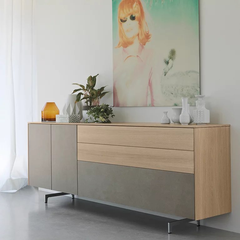 elegant filigno sideboard in oak white oil and ceramic front with metal runner