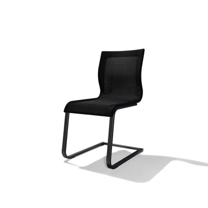 bequemer Freischwinger Stuhl aus Stricktex mit Fußgestell schwarz matt