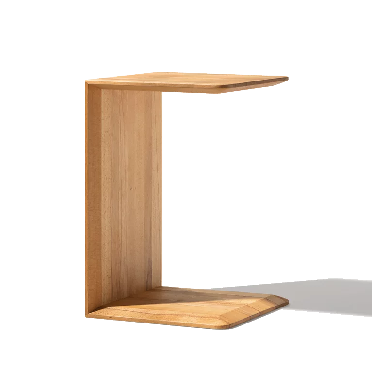 clip side table in solid wild oak, standing