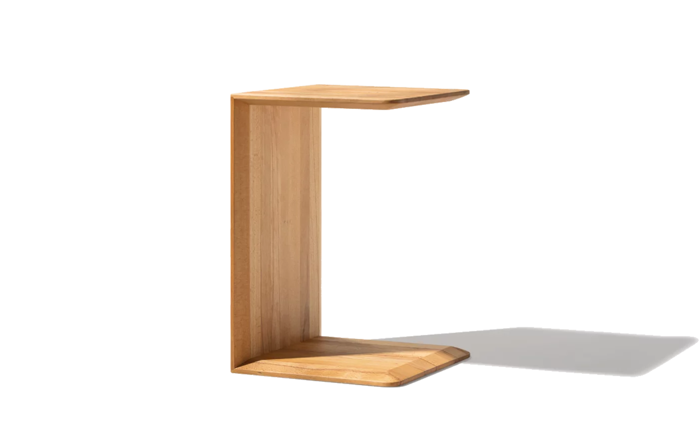 clip side table in solid wild oak, standing