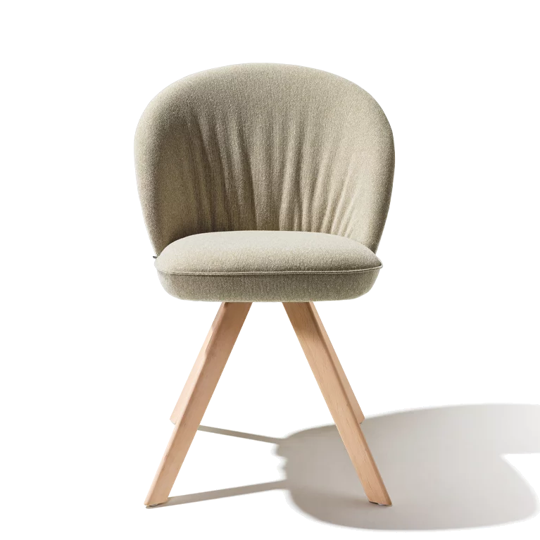 flor dining chair in fabric with swivel base in alder white oil, front view