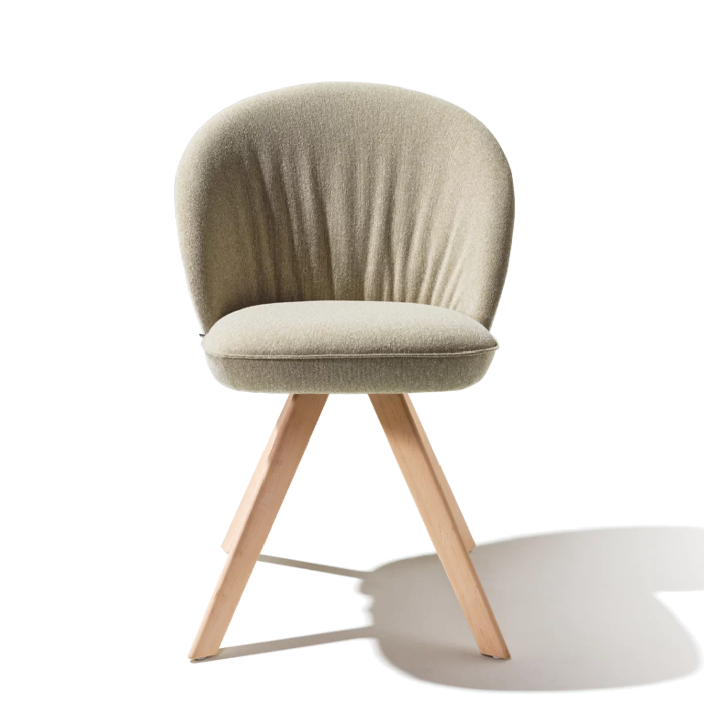 flor dining chair in fabric with swivel base in alder white oil, front view