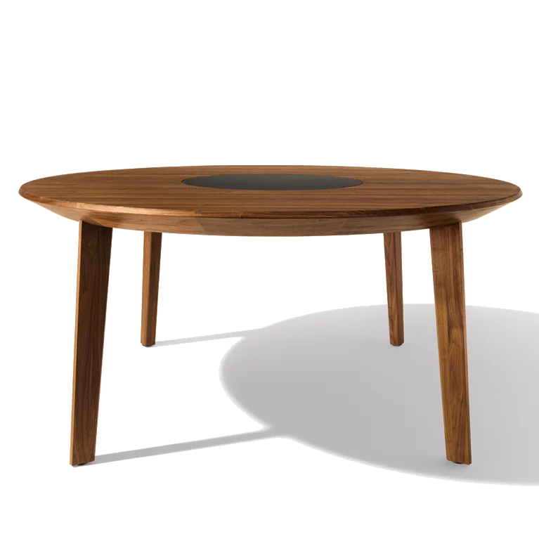 extendable, round miró wooden dining table in walnut with integrated turntable