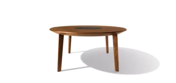 extendable, round miró wooden dining table in walnut with integrated turntable