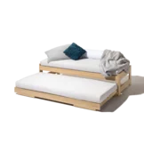 flexible and space-saving tandem bed in white oak