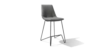 modern lui bar stool with backrest with leather and matt black frame, front view