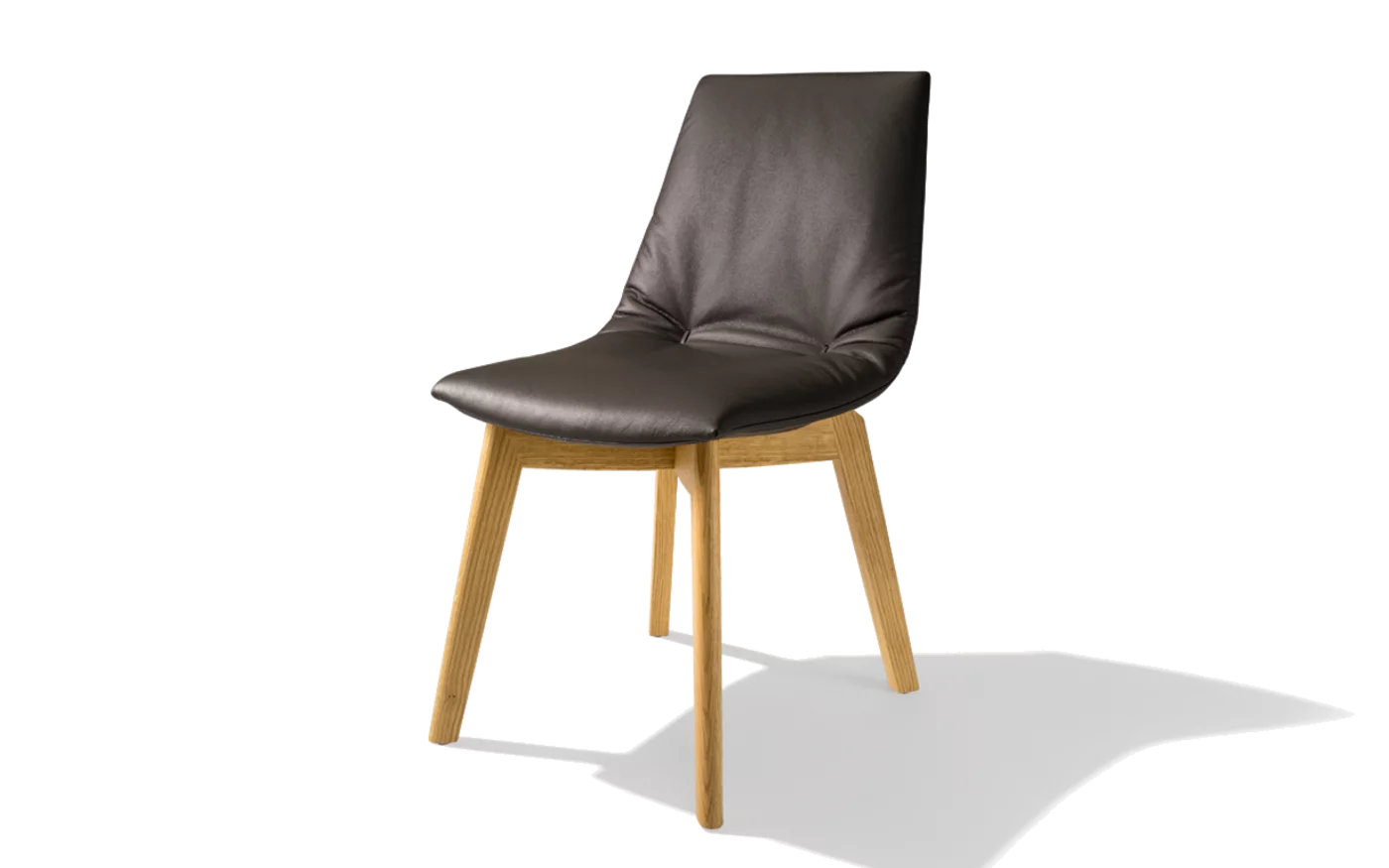 front view of lui office swivel chair in leather on black matt swivel base with castors