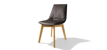 front view of lui office swivel chair in leather on black matt swivel base with castors