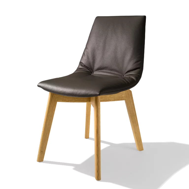 front view of lui office swivel chair in leather on black matt swivel base with castors