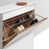 cubus pure shoe flap chest of drawers in walnut with coloured glass surround