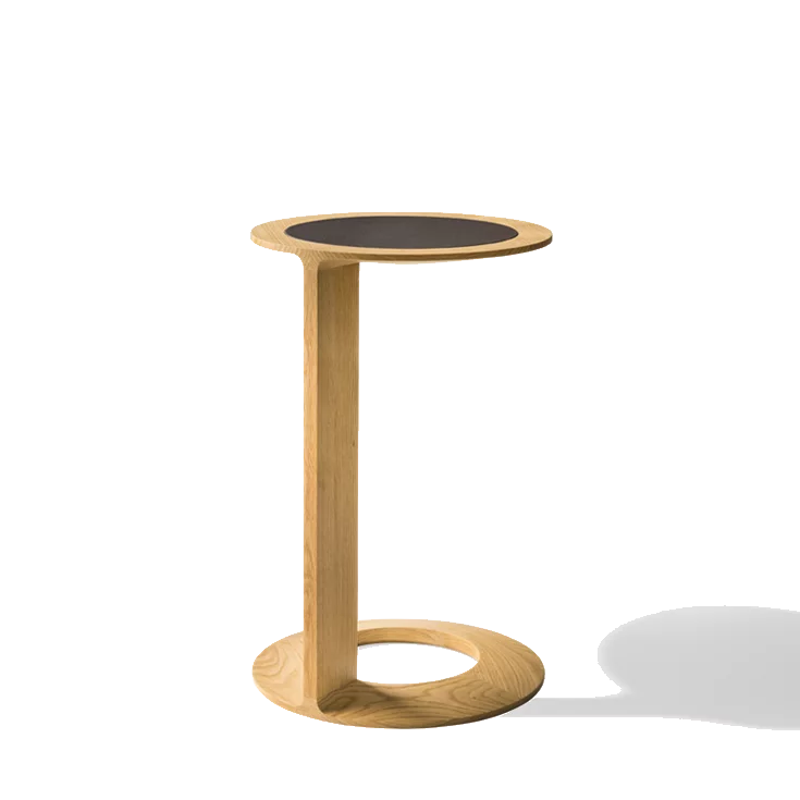 side table loup made of natural oak with leather in dark brown