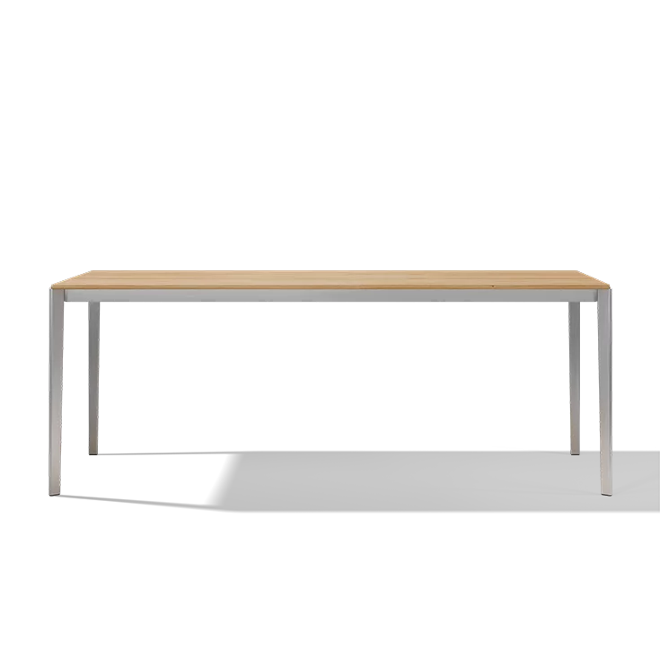 tak extendable dining table in oak white oil with metal base frame in stainless steel finish
