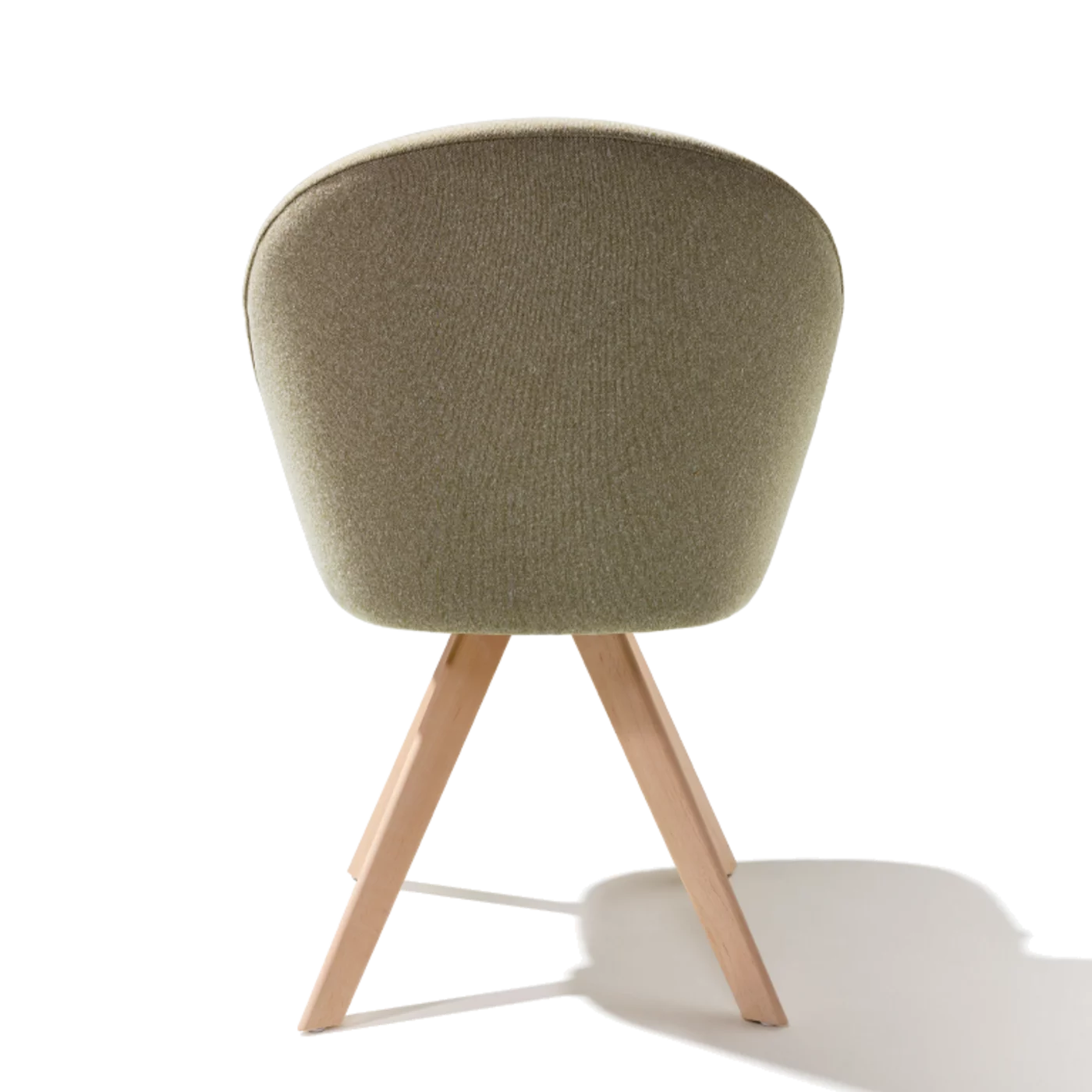 flor dining chair in fabric with swivel base in alder white oil, back view