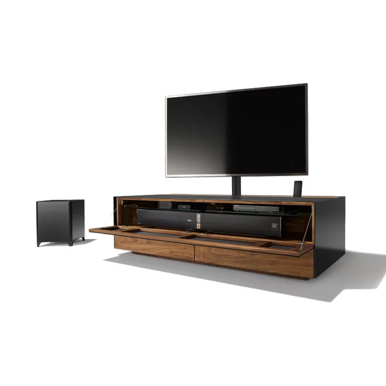 Home Entertainment TV-Möbel aus Massivholz Nussbaum mit Schubladen und Klappe