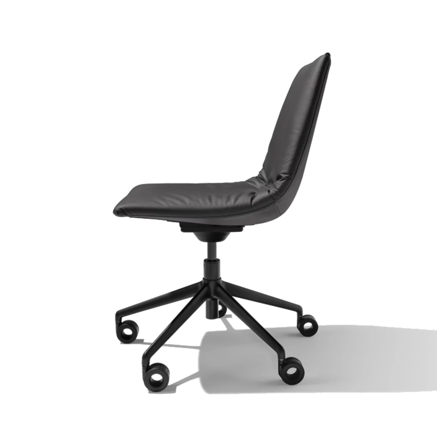 lui office swivel chair in leather on black matt swivel base with castors