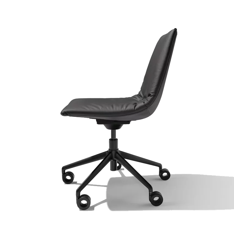 lui office swivel chair in leather on black matt swivel base with castors