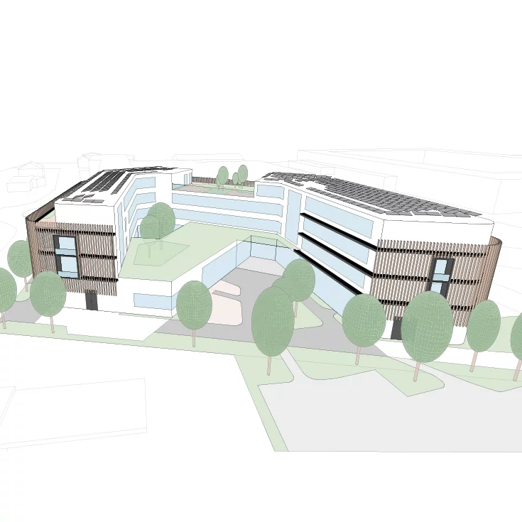 Construction drawing of the TEAM 7 World with green roof