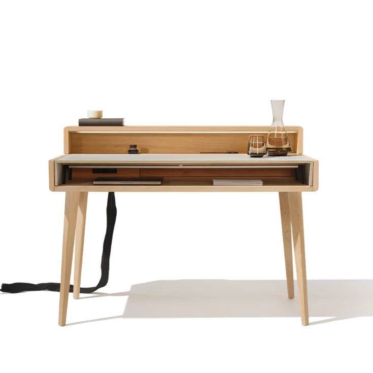 sol secretary with lighting in solid oak white oil and leather