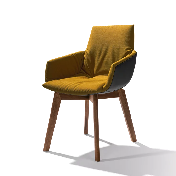 upholstered dining chair lui léger with fabric cover and wooden frame in walnut