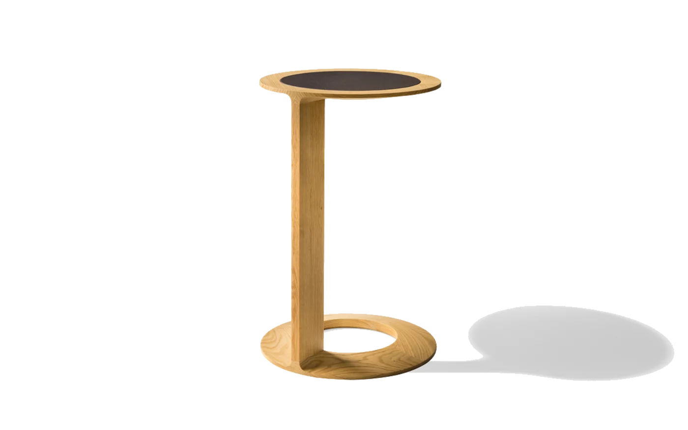 side table loup made of natural oak with leather in dark brown