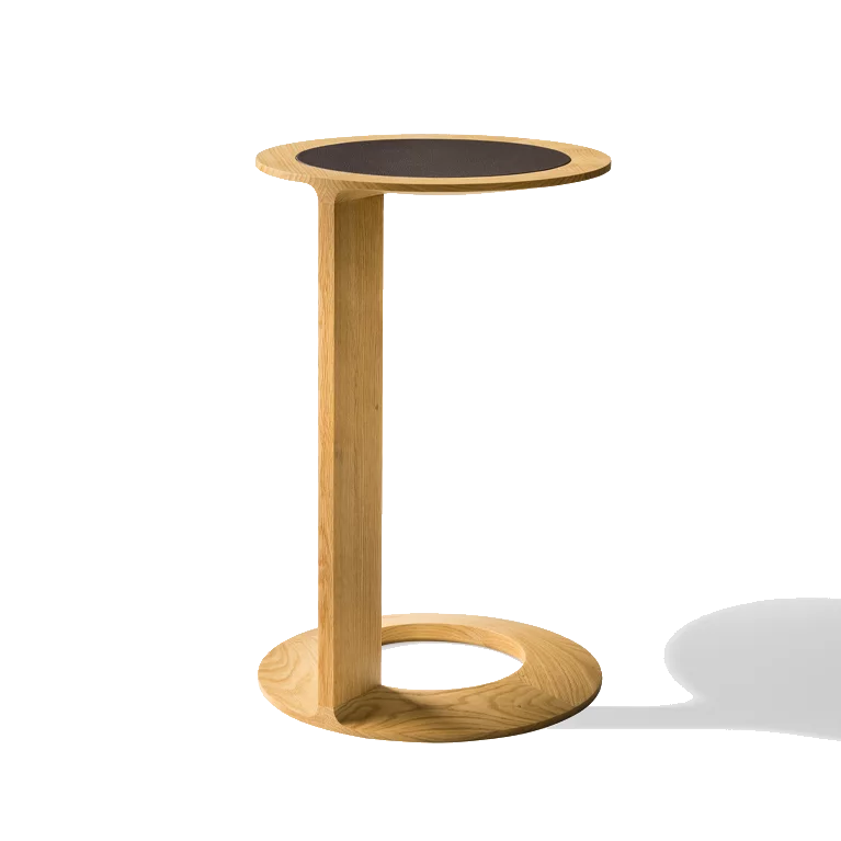 side table loup made of natural oak with leather in dark brown