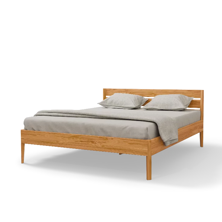 light solid wood bed in beech heartwood with tapered feet