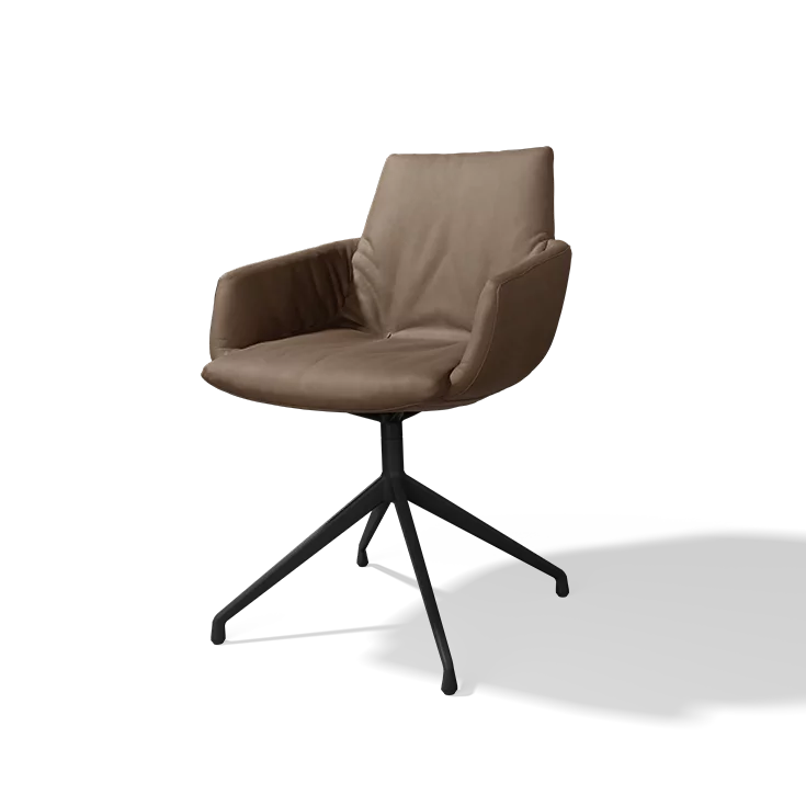 upholstered chair lui léger in leather with swivel base in matt black