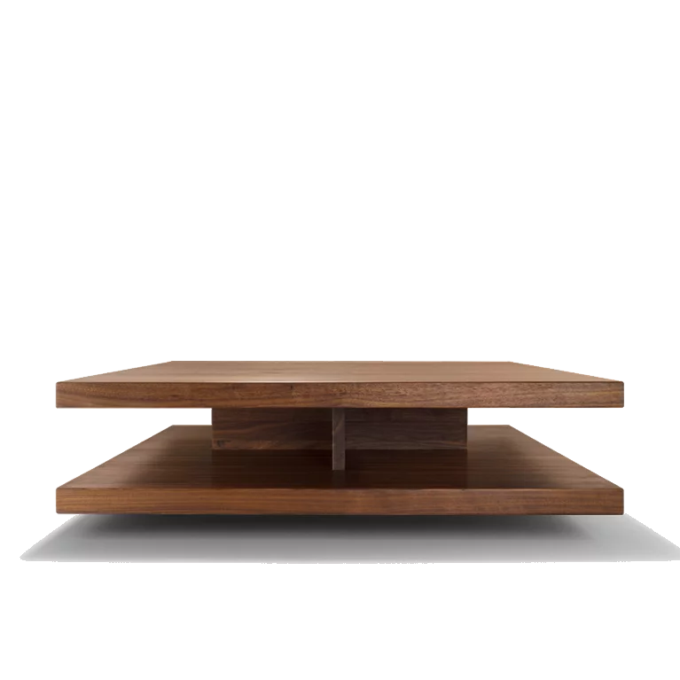 quadratischer Couchtisch c3 mit Stauraum in Vollholz Nussbaum