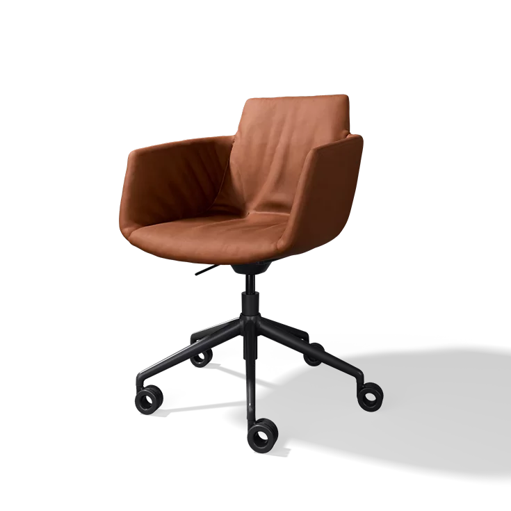 grand lui office swivel chair in leather with black matt swivel base on castors