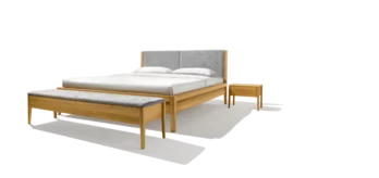 mylon Nachttisch in Eiche zusammen mit dem bequemen mylon Bett mit Polsterhaupt und der mylon Bank