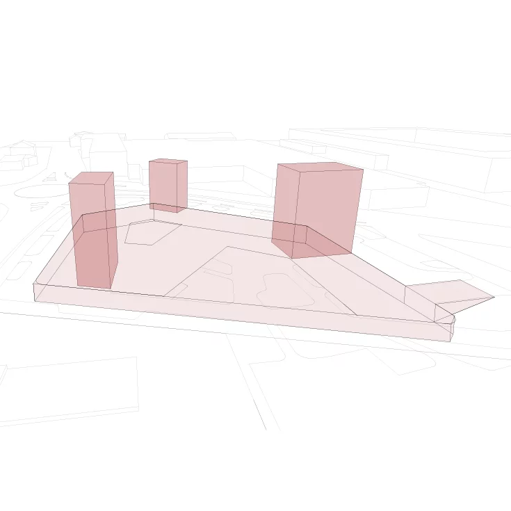 Construction drawing of the TEAM 7 World with underground car park and staircases as a solid foundation